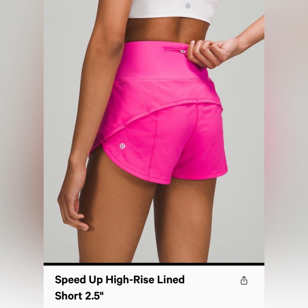 Lululemon Sonic Pink Speed Up High-Rise 2.5inch lined short size 6